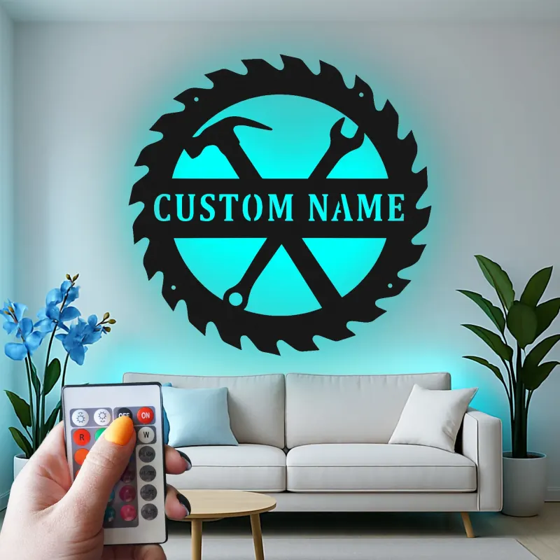 Custom Workshop Tools Led Light Metal Wall Art Personalized Gift for Handyman Garage Decor