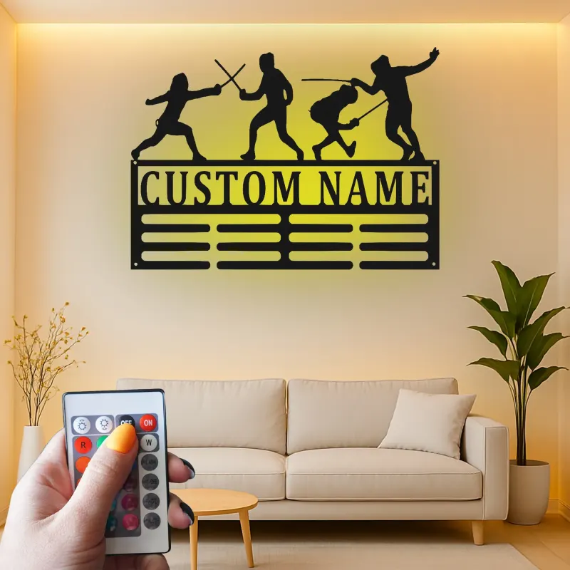 Custom Fencing Metal Wall Art | Personalized LED Name Sign for Athlete | Fencer Gift & Sports Team Decor