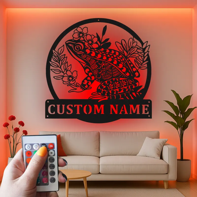 Panneau LED personnalisé de Grenouille | Décoration murale en métal personnalisée | Cadeau pour amoureux de la nature pour le jardin et le patio | Décor amphibien fantaisiste