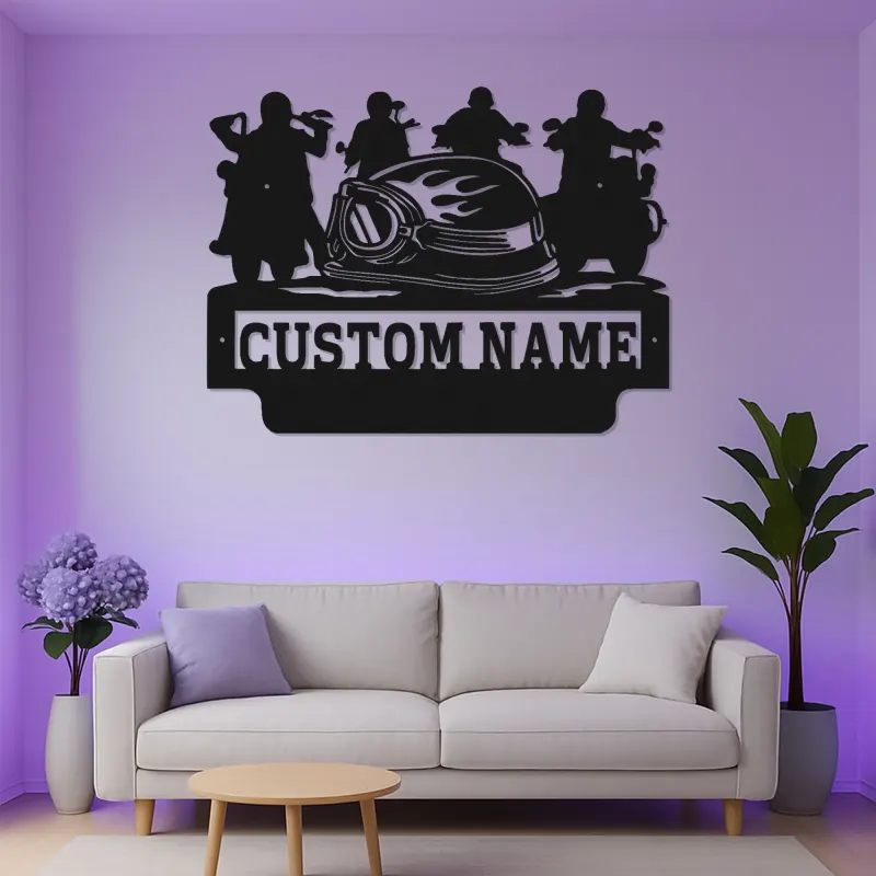 Panneau en métal de moto personnalisé avec LED | Art mural de nom de biker sur mesure | Décoration de cave à vin et garage | Cadeau pour pilotes