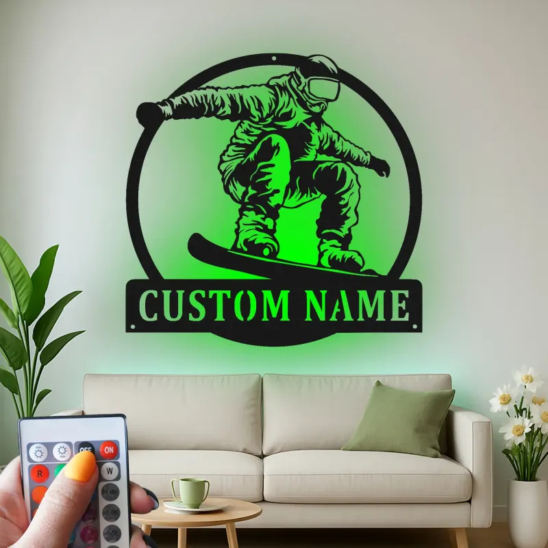 Personalisierte Snowboarder-Leuchtschilder | Personalisiertes Metallschild | Teenagerzimmer Dekor & Wintersport Geschenk