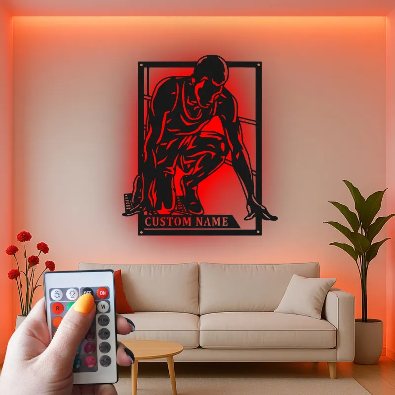 Runner LED Metal Wall Art | Personalized Sprinter Sign | Custom Track Athlete Gift | Modern Sports Decor for Room