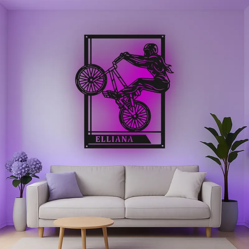 Insegna in metallo LED personalizzata per ciclisti con BMX Rider - Regalo per ciclisti, decorazione per garage o camera da letto