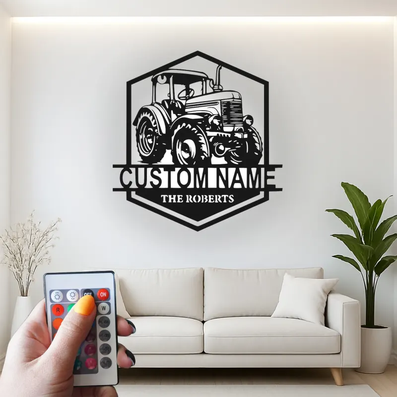 Insegna in metallo LED personalizzata a forma di trattore - Regalo per agricoltori, decorazione rustica per fattoria 2