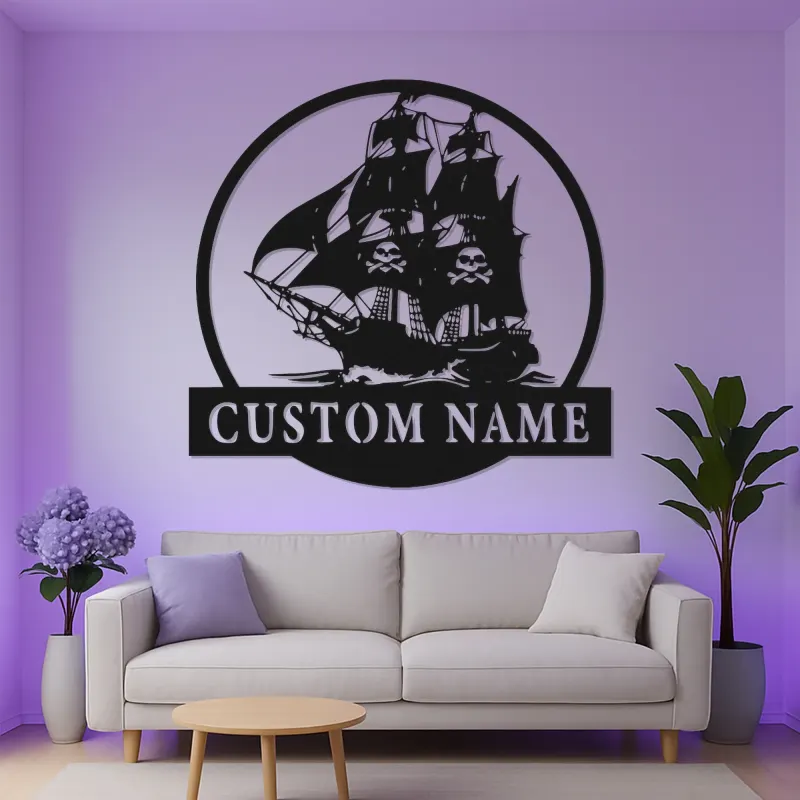 Insegna LED Nave Pirata | Arte Murale Nautica con Nome Personalizzato | Decorazione Man Cave e Regalo per Marinai