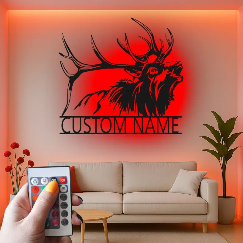 Cartel de metal LED de ciervo personalizado para amantes de la naturaleza, decoración rústica de cabaña