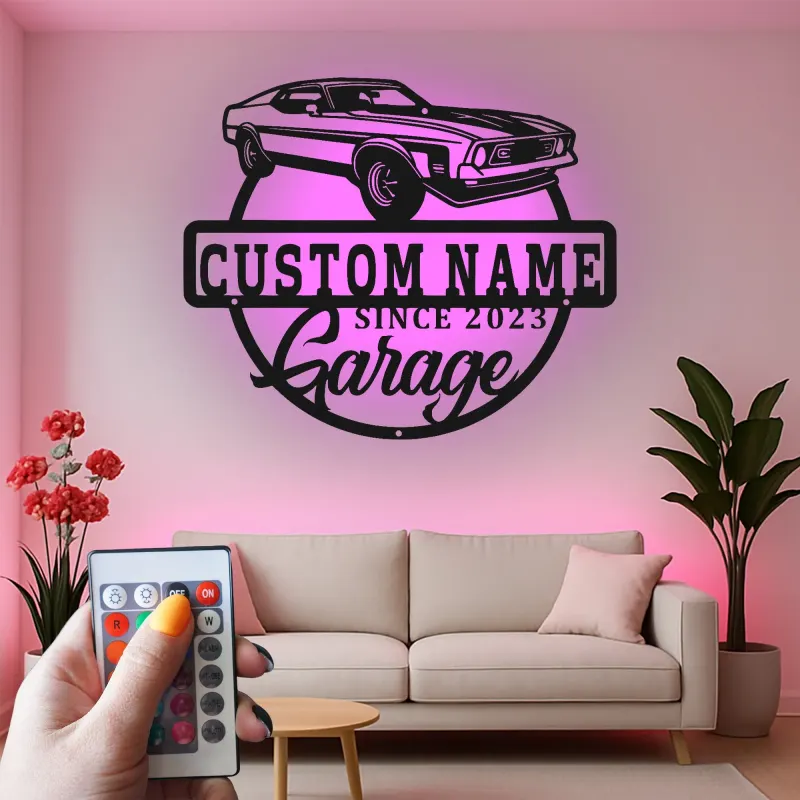 Custom Muscle Car Led Light Metal Wall Art Personalized Garage Gift for Car Enthusiasts Man Cave Decor 5