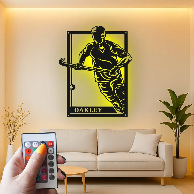 Personalized Field Hockey Sign | LED Metal Wall Art | Custom Player Name | Game Room Decor & Athlete Gift