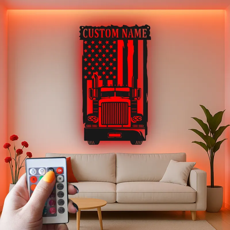 Insegna in metallo personalizzata con camion americano retroilluminato regalo per camionisti decorazione per garage o man cave