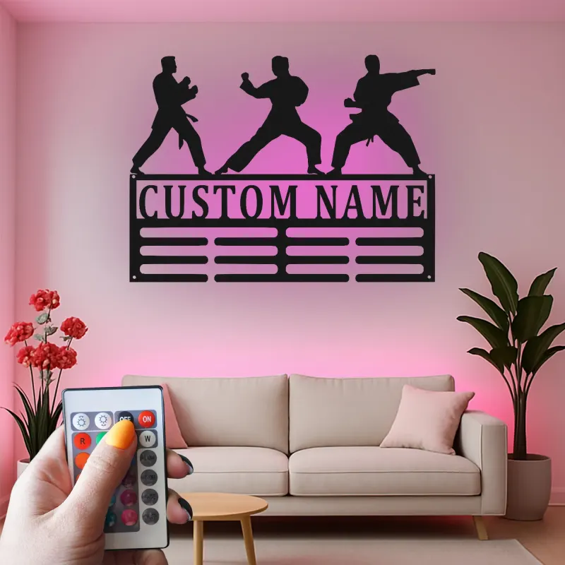 Insegna in metallo personalizzata per Karate | Arte da parete LED per arti marziali | Decorazione per Dojo e regalo per atleta