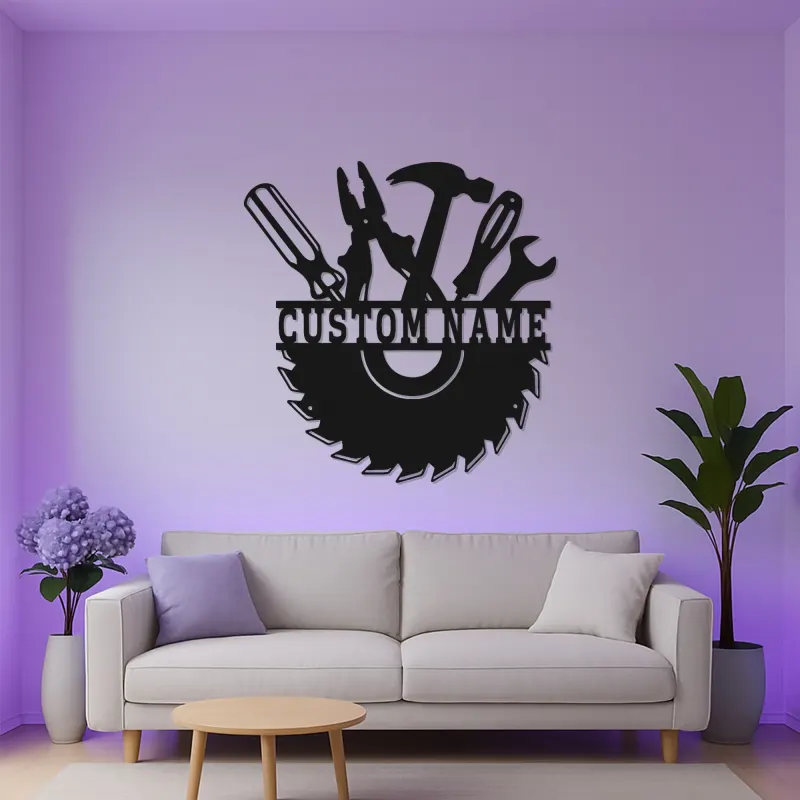 Panneau LED en métal pour menuisier personnalisé | Art mural d'atelier personnalisé | Cadeau pour menuisier | Décor de garage illuminé