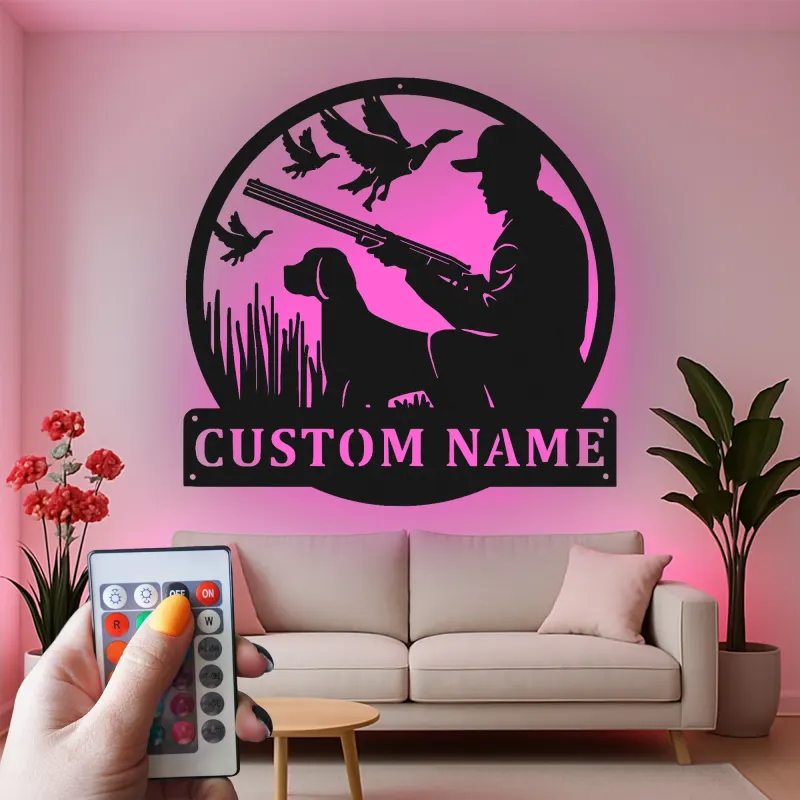 Custom Duck Hunting Metal Wall Art | LED Light Silhouette Sign | Personalized Hunter Gift | Rustic Cabin Decor