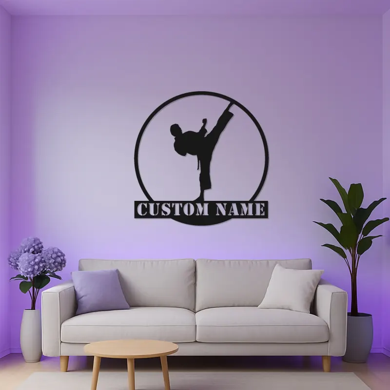 Personalized Karate Metal Sign | LED Backlit Martial Arts Wall Art | Custom Dojo Decor & Fighter Gift