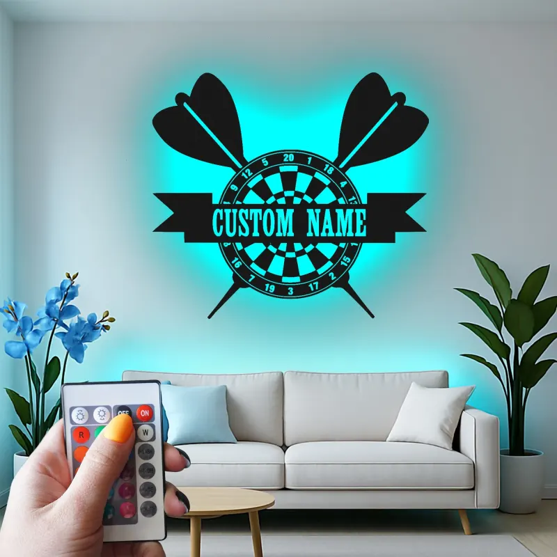 Insegna in metallo LED personalizzata per dartboard regalo per giocatori di freccette decorazione per sala giochi
