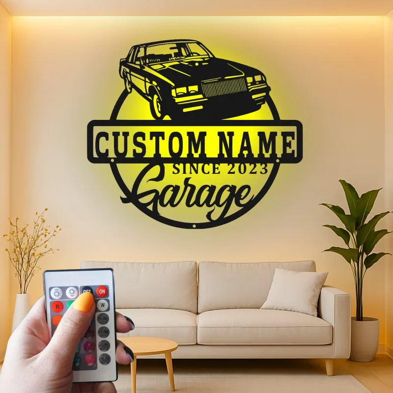 Cartel de metal LED de coche clásico personalizado regalo de garaje para entusiastas del automóvil decoración de man cave 7