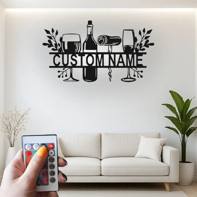 Custom Wine Bar Led Light Metal Wall Art Personalized Wine Lover Gift Kitchen or Home Bar Decor