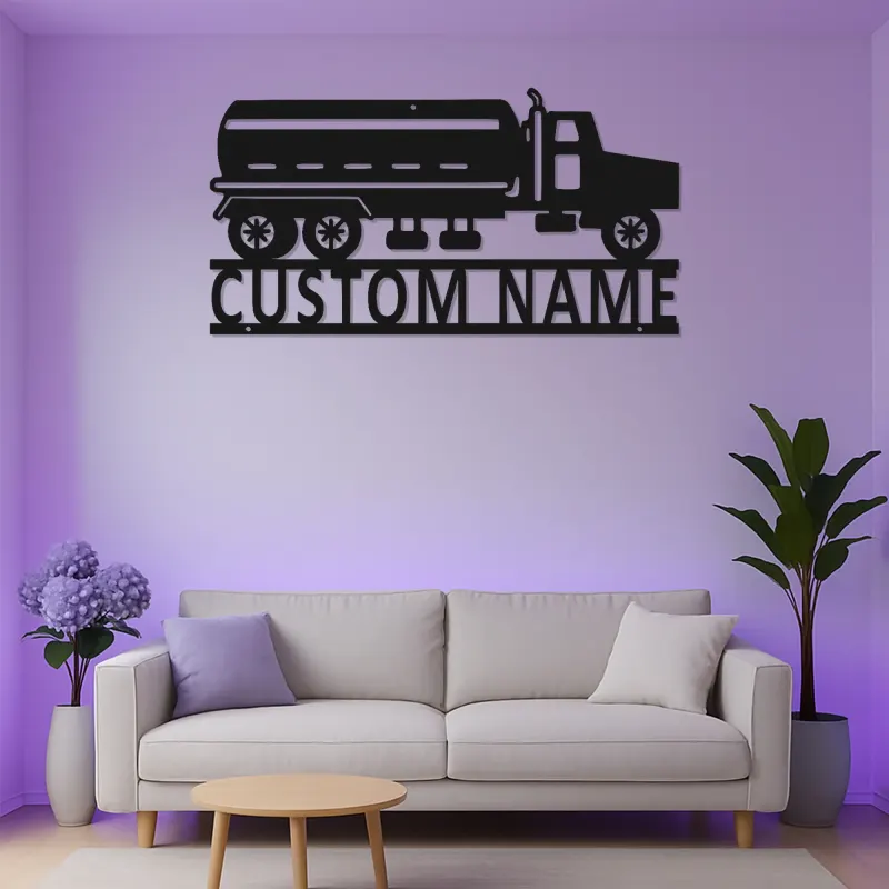 Cartel de Metal de Camión Cisterna Personalizado | Arte de Pared LED para Garaje | Decoración Industrial para Man Cave | Regalo Personalizado para Camioneros