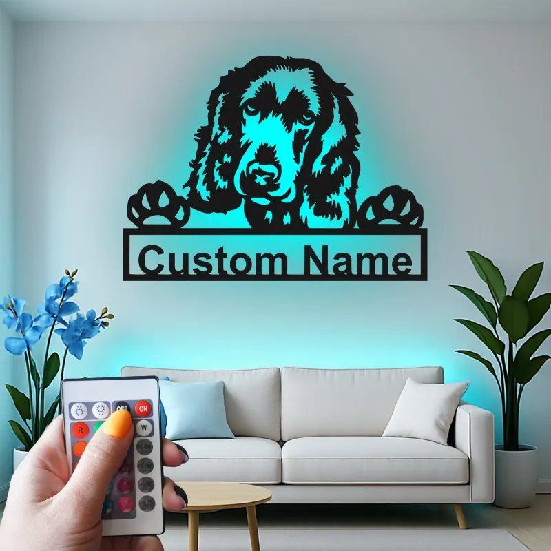 Cartel de metal LED personalizado de Cocker Spaniel - Regalo para amantes de los perros - Decoración para el salón