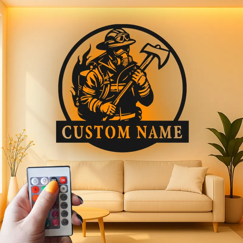 Panneau Métallique LED Personnalisé pour Pompier | Décoration Murale Personnalisée pour Pompier | Décor pour Premier Intervenant pour Caserne ou Man Cave