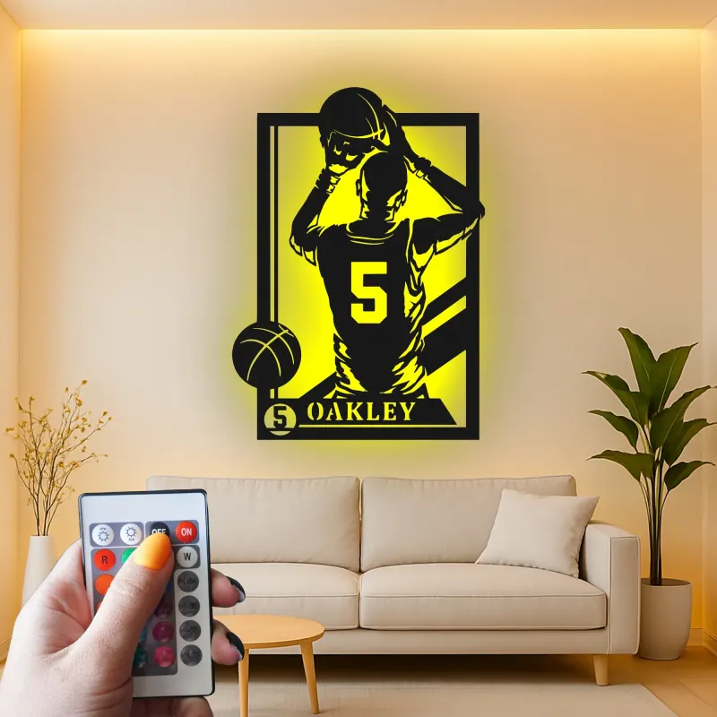 Insegna in metallo personalizzata con luce LED per giocatore di basket - Regalo sportivo per atleti e decorazione per sala giochi 2