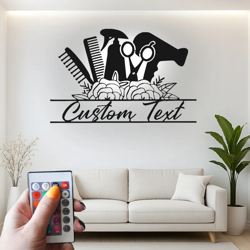 Insegna su misura per hair stylist | Arte murale LED in metallo per saloni | Decorazione personalizzata per beauty studio | Regalo per parrucchiere