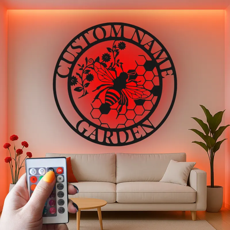 Insegna in metallo LED personalizzata con ape - Regalo per giardinieri, decorazione per patio all'aperto