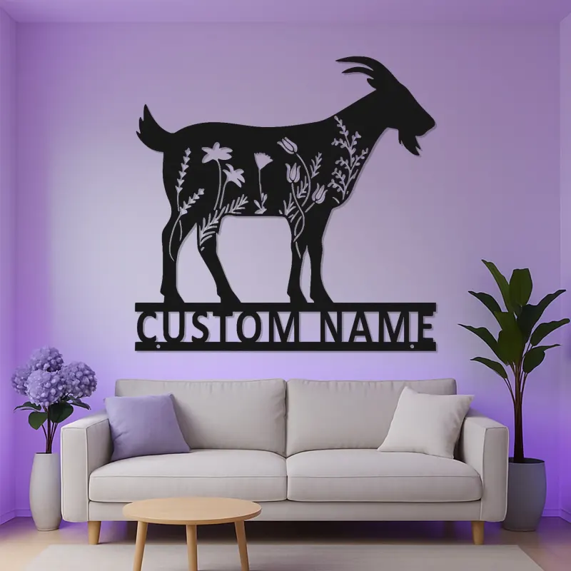 Custom Goat LED Metal Sign | Floral Farmhouse Wall Art | Personalized Animal Lover Gift & Ranch Decor