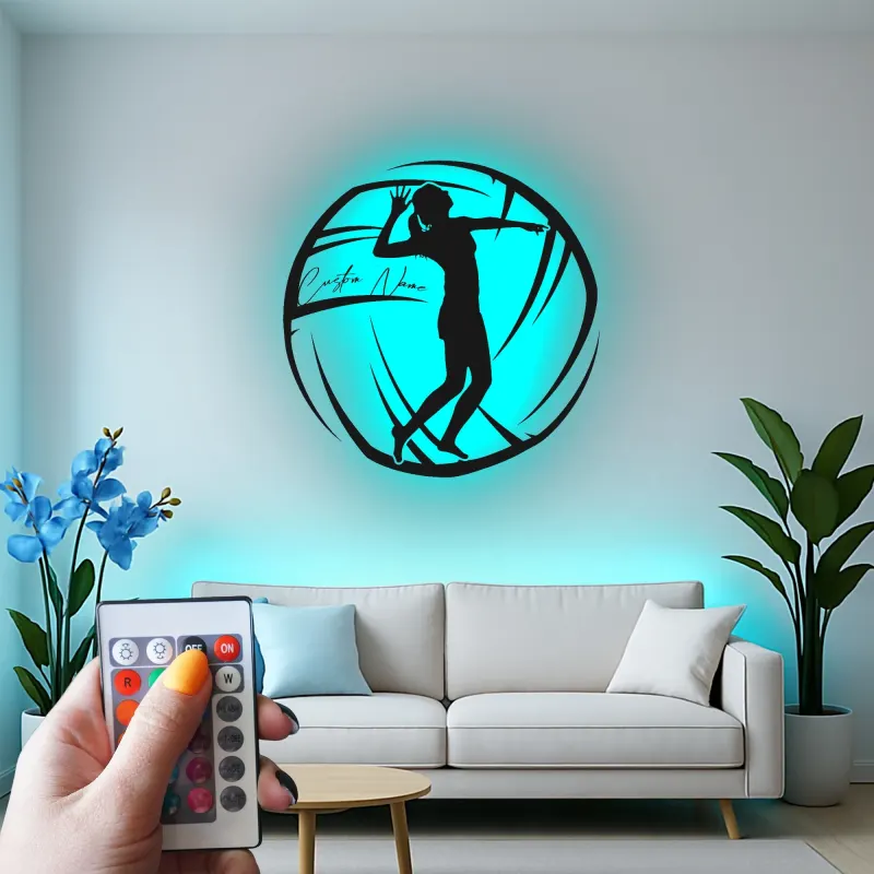 Insegna in metallo personalizzata con luce LED per giocatore di pallavolo - Regalo per atleti e appassionati di sport