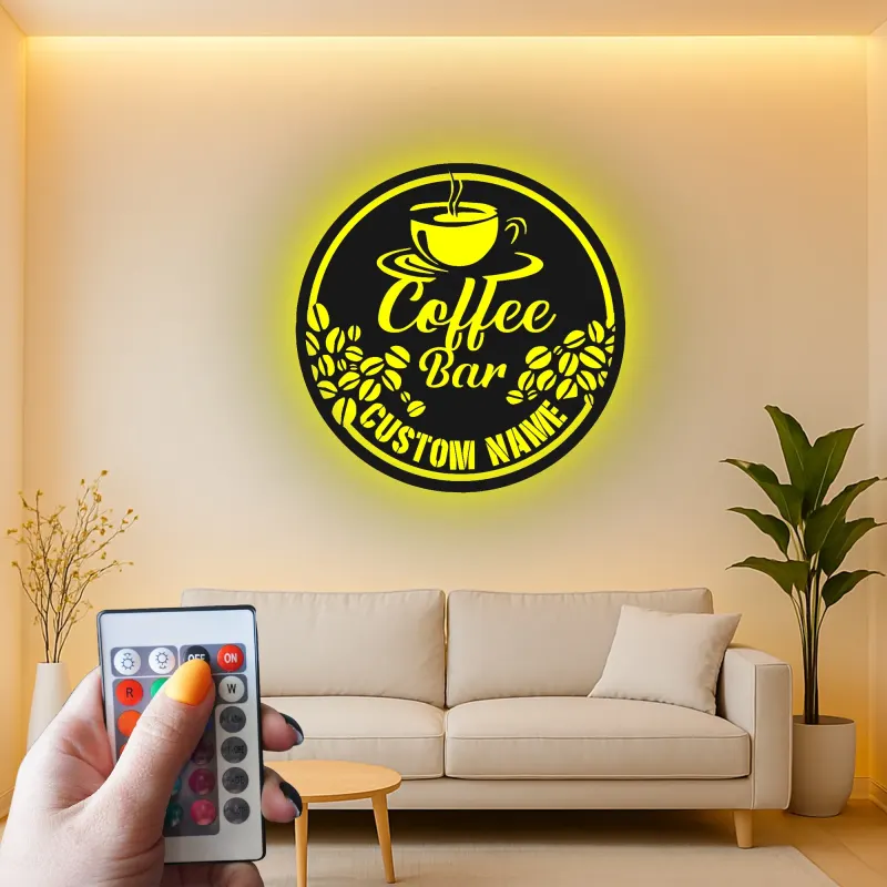 Cartel de metal personalizado con luz LED para bar de café, regalo personalizado para amantes del café, decoración de cocina