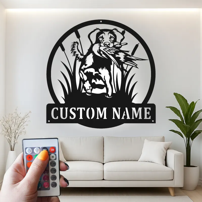 Custom Labrador Retriever Sign | LED Metal Wall Art with Duck | Personalized Hunter Gift Decor for Man Cave | Hunting Dog Art