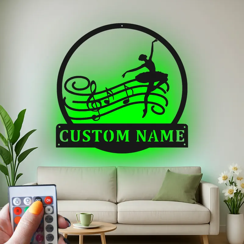 Personalisiertes Ballerina Musiknoten LED-beleuchtetes Metallschild - Tänzer Geschenk für Ballettliebhaber - Schlafzimmer oder Studiodekor
