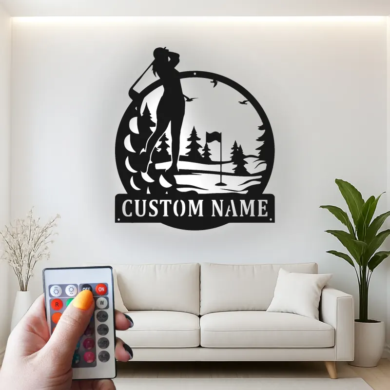 Custom Golfer LED Metal Sign | Personalized Golf Wall Art | Unique Gift for Golf Lover & Home Decor