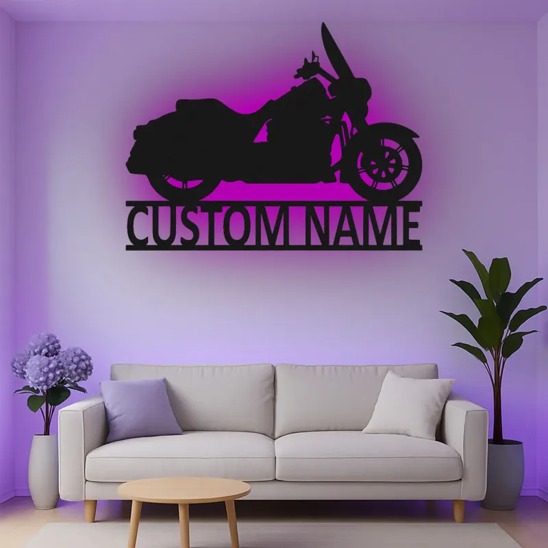 Custom Motorcycle Led Light Metal Wall Art Personalized Biker Gift for Him Garage or Man Cave Decor
