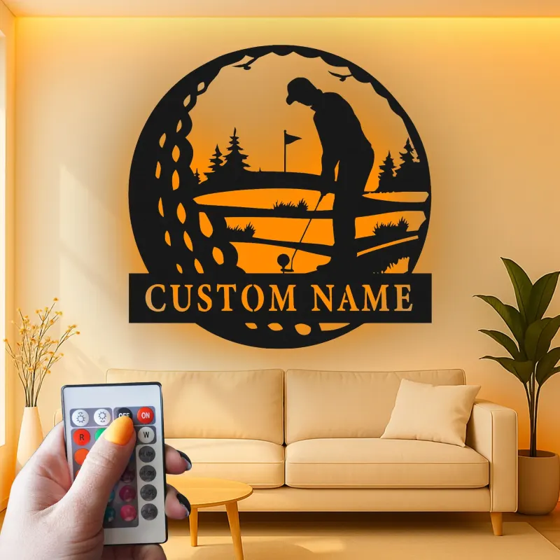 Enseigne LED personnalisée pour golfeur | Décoration murale en métal sur mesure | Cadeau pour amateur de golf | Décor man cave et bureau