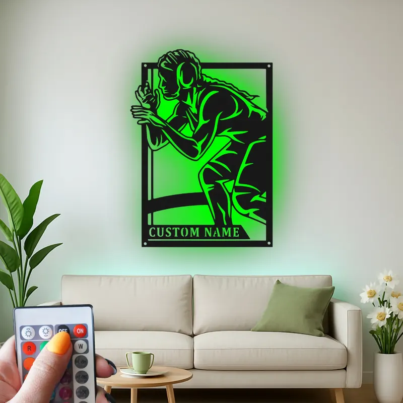 Custom Wrestler Led Light Metal Wall Art Personalized Athlete Gift Sports Room Decor for Wrestling Fans