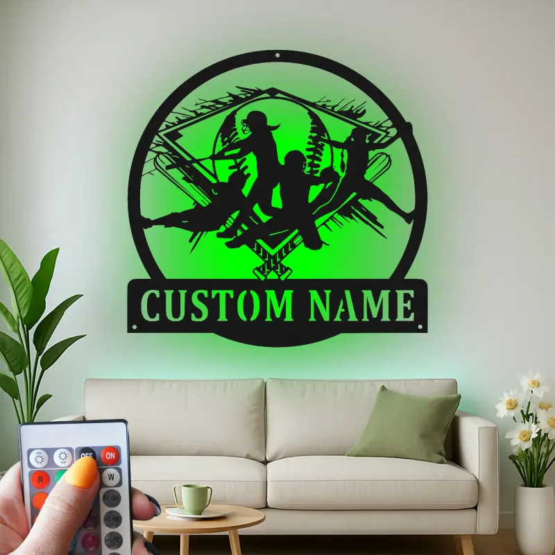 Insegna LED Personalizzata per Giocatrice di Softball | Insegna in Metallo Personalizzata per Camera delle Ragazze | Regalo per Atlete