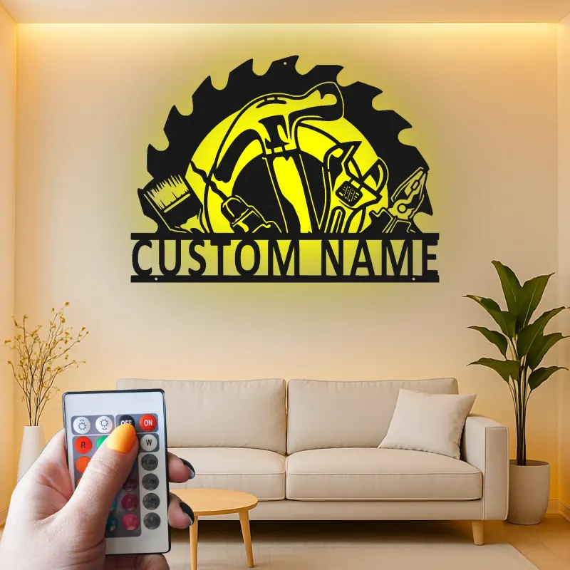 Custom Tool Set Led Light Metal Wall Art Personalized Gift for Handyman Garage Workshop Decor 4