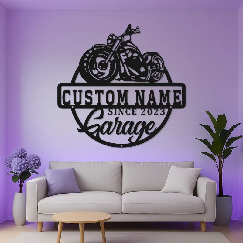 Personalized Motorcycle Metal Sign | LED Light Wall Art for Garage & Man Cave | Custom Biker Name Gift