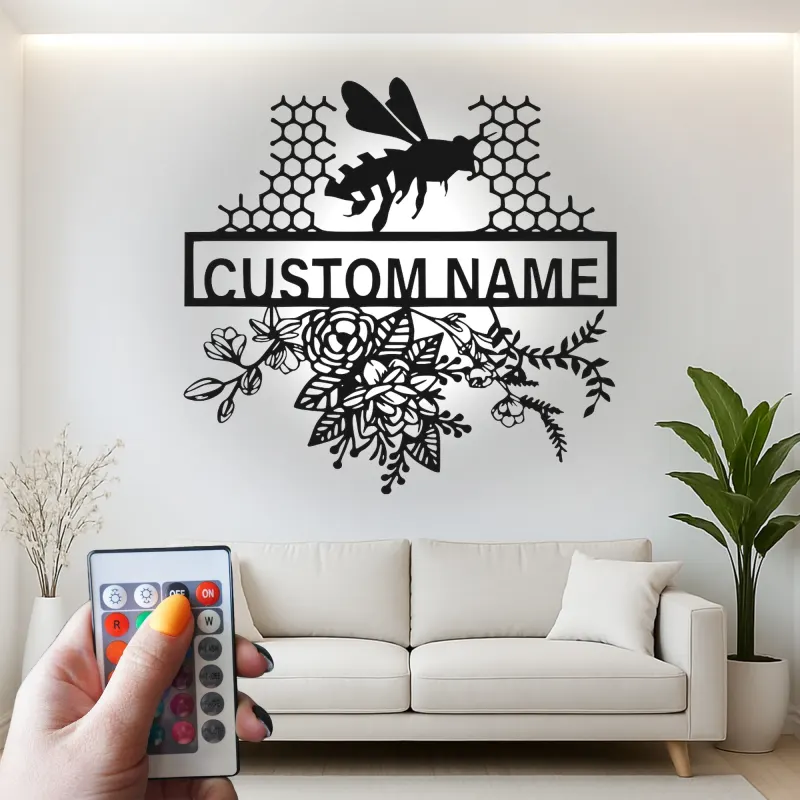 Décoration murale en métal personnalisée Abeille et Rayons de miel avec rétroéclairage pour les amoureux de la nature