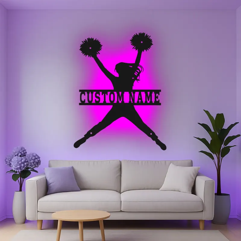 Insegna in metallo LED a silhouette di cheerleader personalizzata regalo per appassionati di cheer decorazione camera