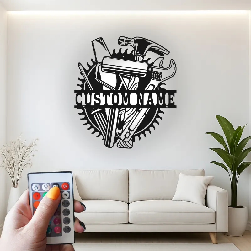Panneau en métal de menuiserie personnalisé | Décor d'atelier pour bricoleur | Art mural en métal LED | Cadeau pour artisan