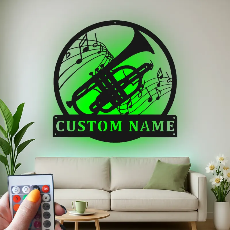 Custom Trumpet Led Light Metal Wall Art Personalized Musician Gift Music Room Decor for Brass Instrument Lovers 1