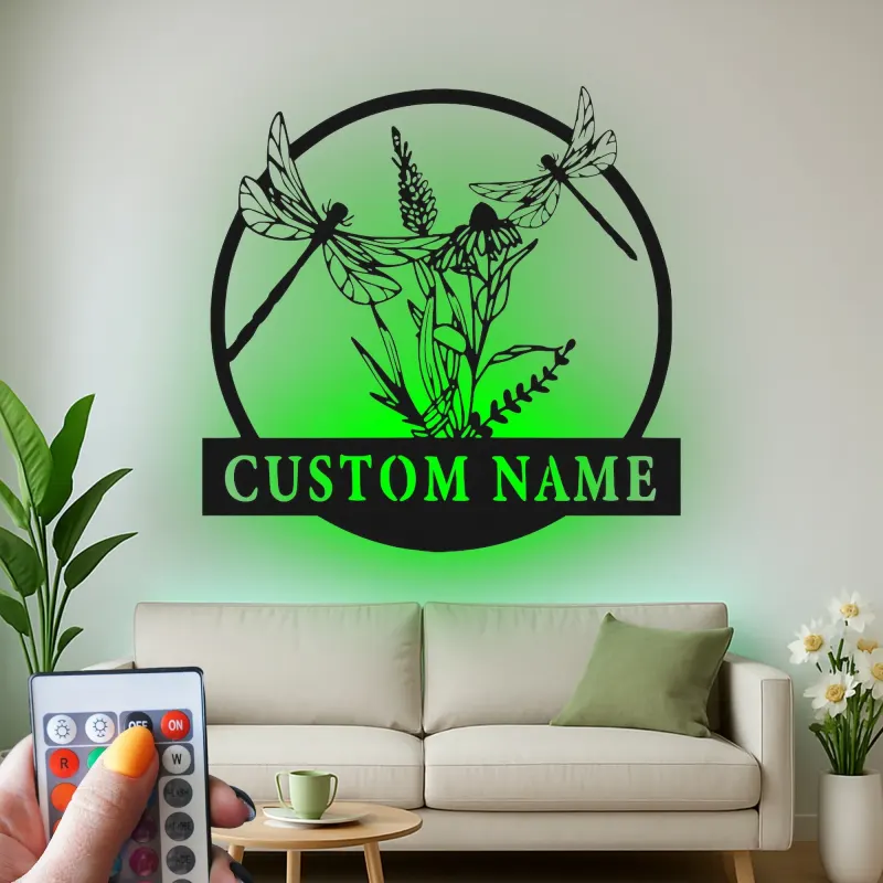 Insegna in metallo personalizzata con lucciole e fiori selvatici LED per amanti della natura, regalo per camera da letto o soggiorno