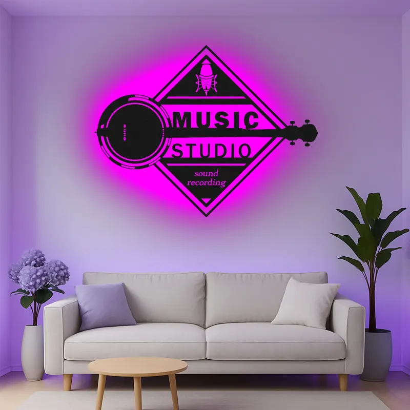 Insegna in metallo LED personalizzata per studio musicale - Regalo per musicisti, decorazione per studio di registrazione