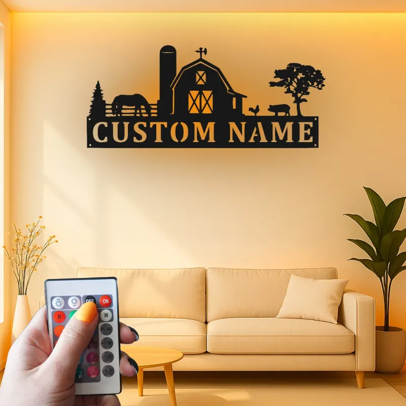 Custom Farm Scene Led Light Metal Wall Art Personalized Barnyard Gift Rustic Home Decor for Farmhouse