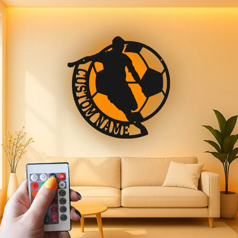 Insegna LED Personalizzata Calciatore | Insegna in Metallo Personalizzata | Decorazione per Stanza Teen e Regalo per Atleta