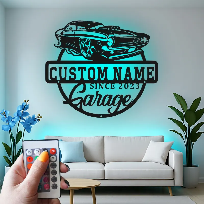 Custom Muscle Car Led Light Metal Wall Art Personalized Garage Gift for Car Enthusiasts Man Cave Decor 4