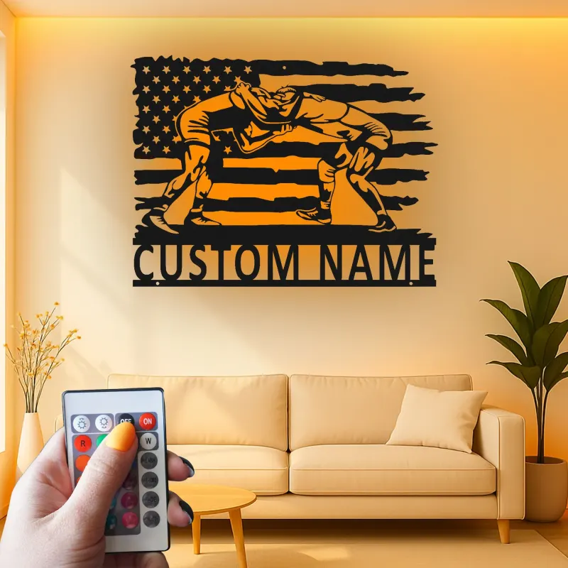 Insegna in metallo LED personalizzata per la lotta, regalo per lottatori, decorazione per man cave e sport
