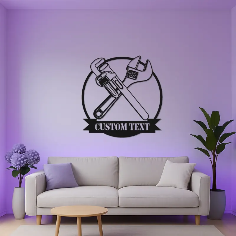 Personalisierte Mechaniker LED Schild | Gekreuzte Schraubenschlüssel Metall Wandkunst | Individuelle Garagen Dekor | Klempner Geschenk