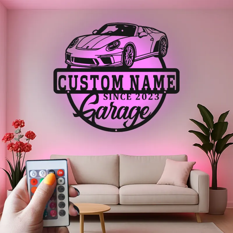 Custom Sports Car Led Light Metal Wall Art Personalized Garage Gift for Him Man Cave Car Enthusiast Decor